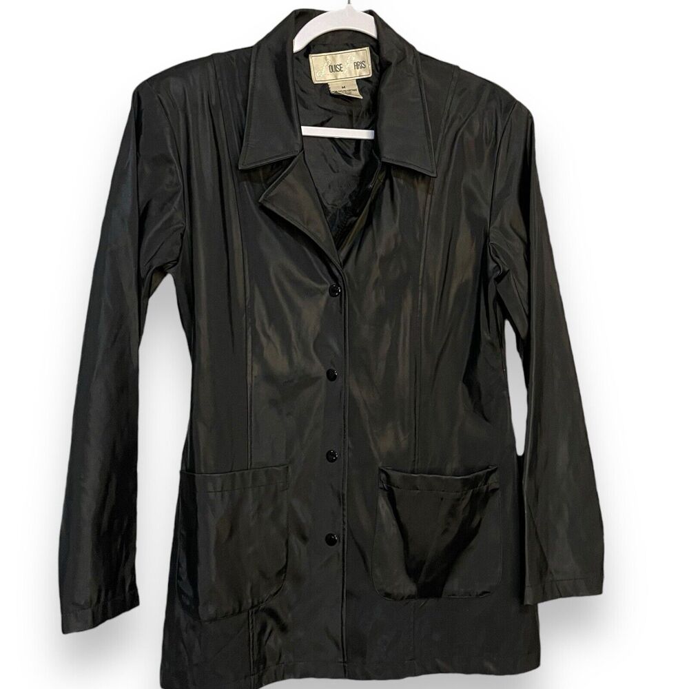Louise Paris Faux Leather Jacket Medium Black Pockets Grunge Casual Lined Retro